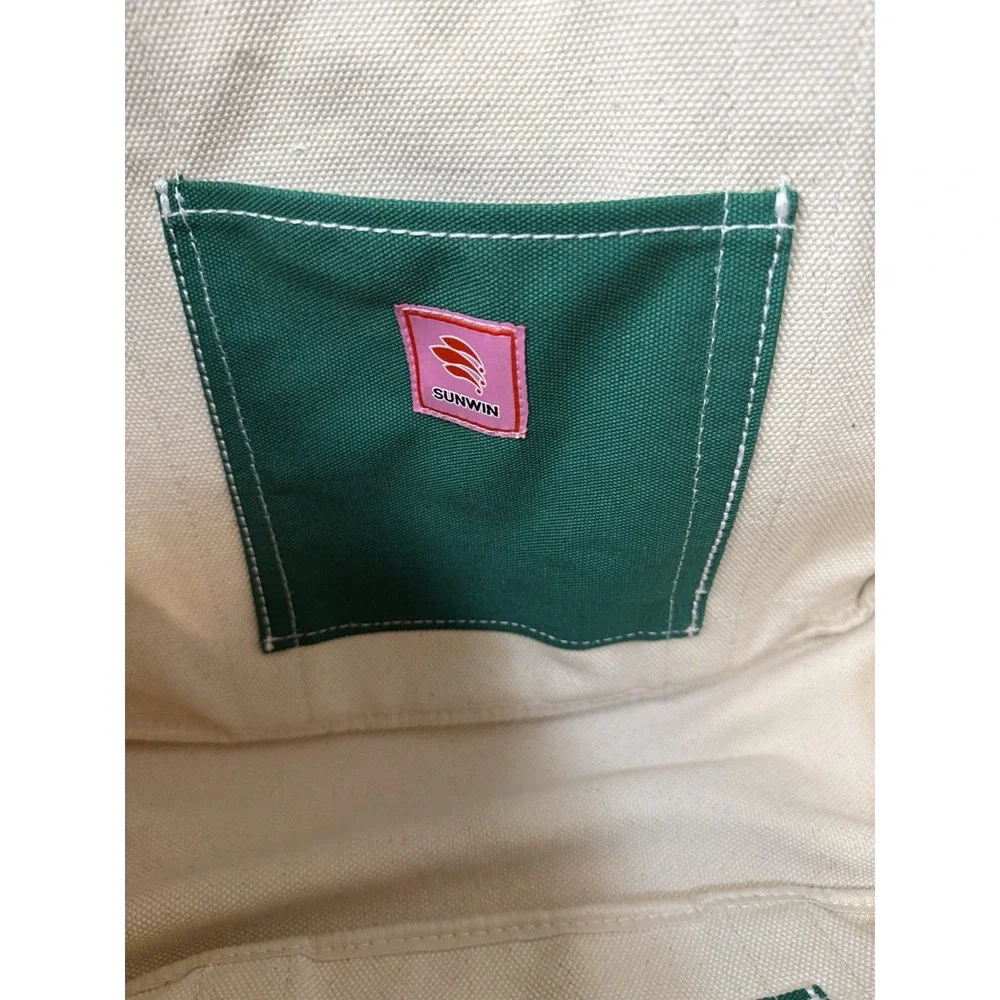 Sunwin Boatkin Style Women Large Cream Green Canvas Tote Bag NWOT Nautical
